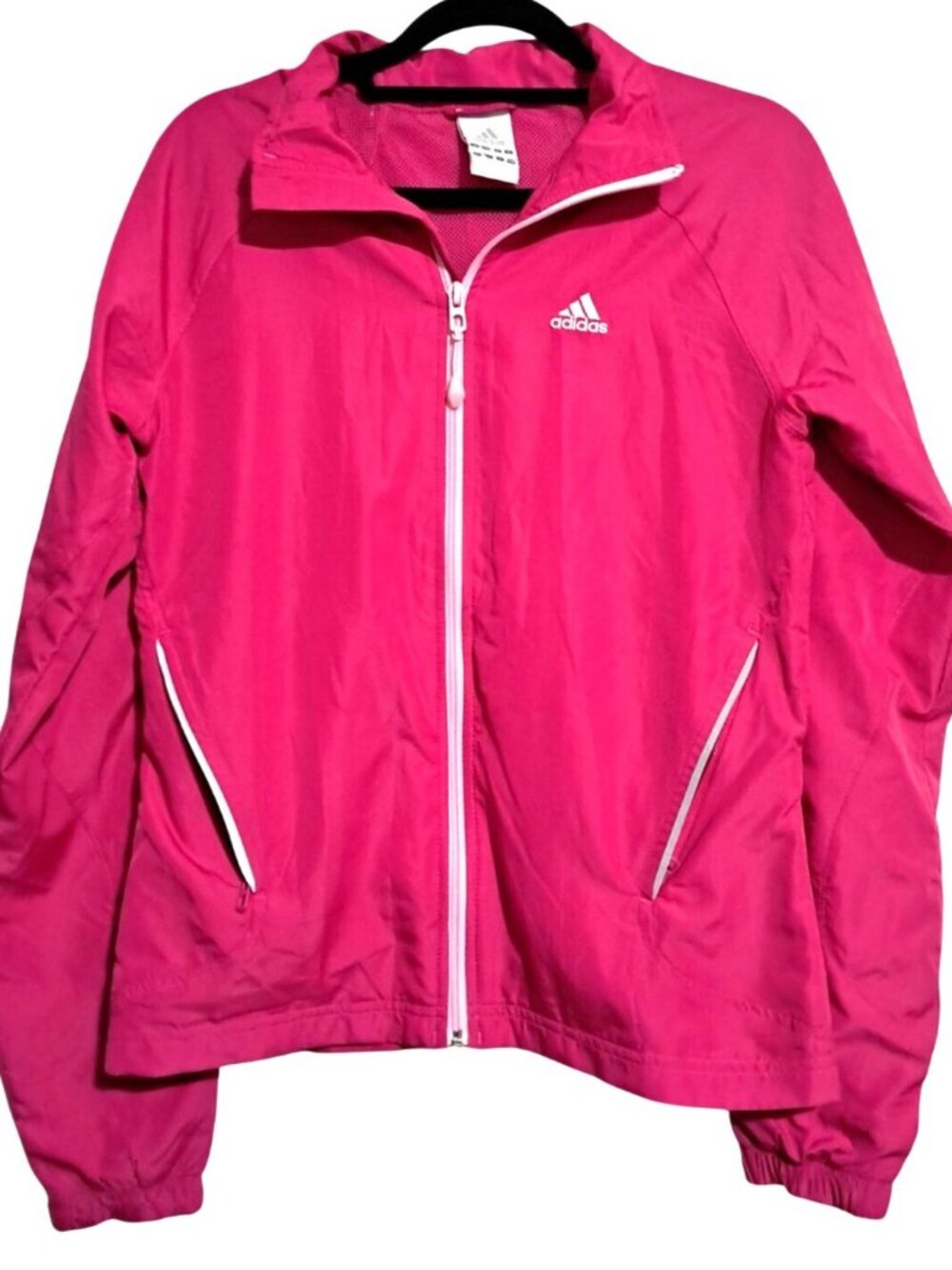 Y2K Adidas Windbreaker Zip Jacket Womens Size S Pink Polyester Activewear Lightw